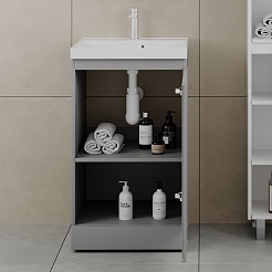 Style Line Тумба с раковиной Батлер 50 серая Люкс антискрейтч Plus – фотография-4